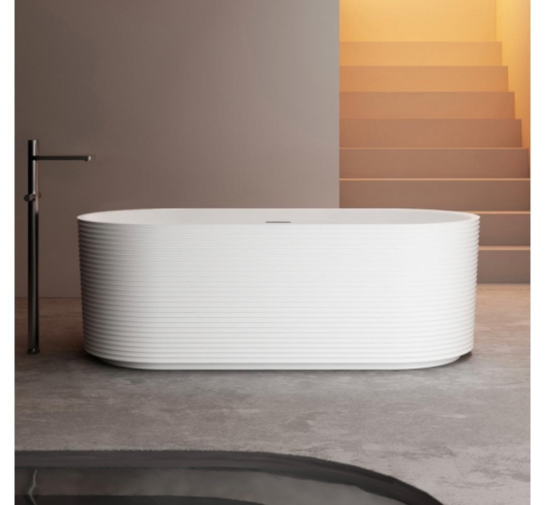 1700mm Fluted H Groove Matt White Freestanding Bath - Bathroom Hub