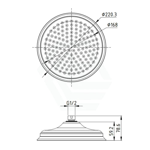 IKON Clasico 220mm Round Brass Brushed Gold Shower Head