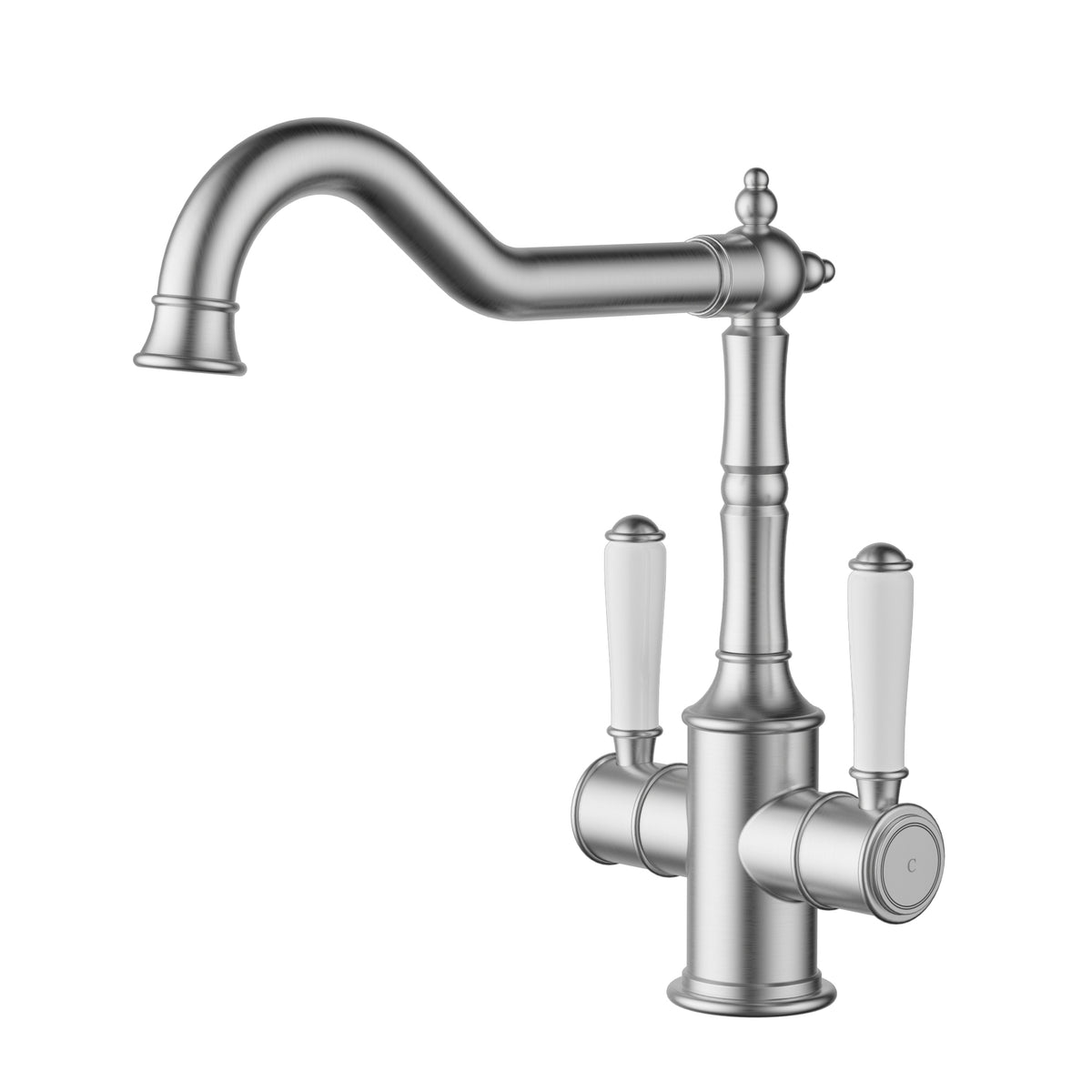 Clasico Twin Handle Gooseneck Sink Mixer Ceramic Handle HYB868-105A-BN - Bathroom Hub