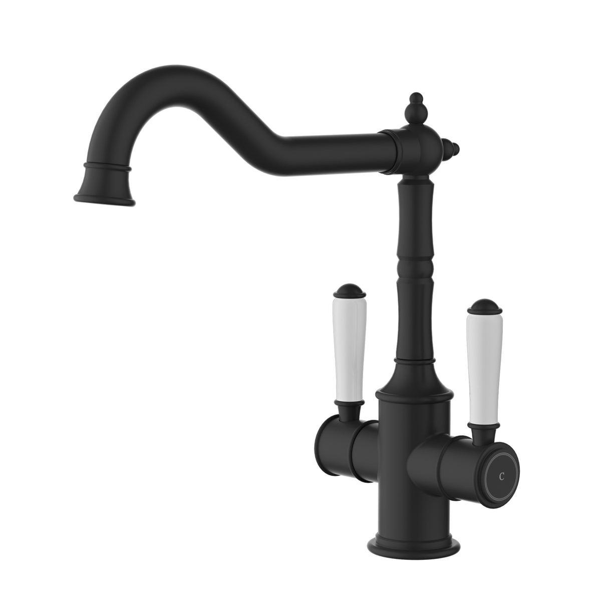 Clasico Twin Handle Gooseneck Sink Mixer Ceramic Handle HYB868-105A-MB - Bathroom Hub