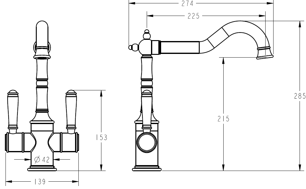 Clasico Twin Handle Gooseneck Sink Mixer Ceramic Handle HYB868-105A-MB - Bathroom Hub
