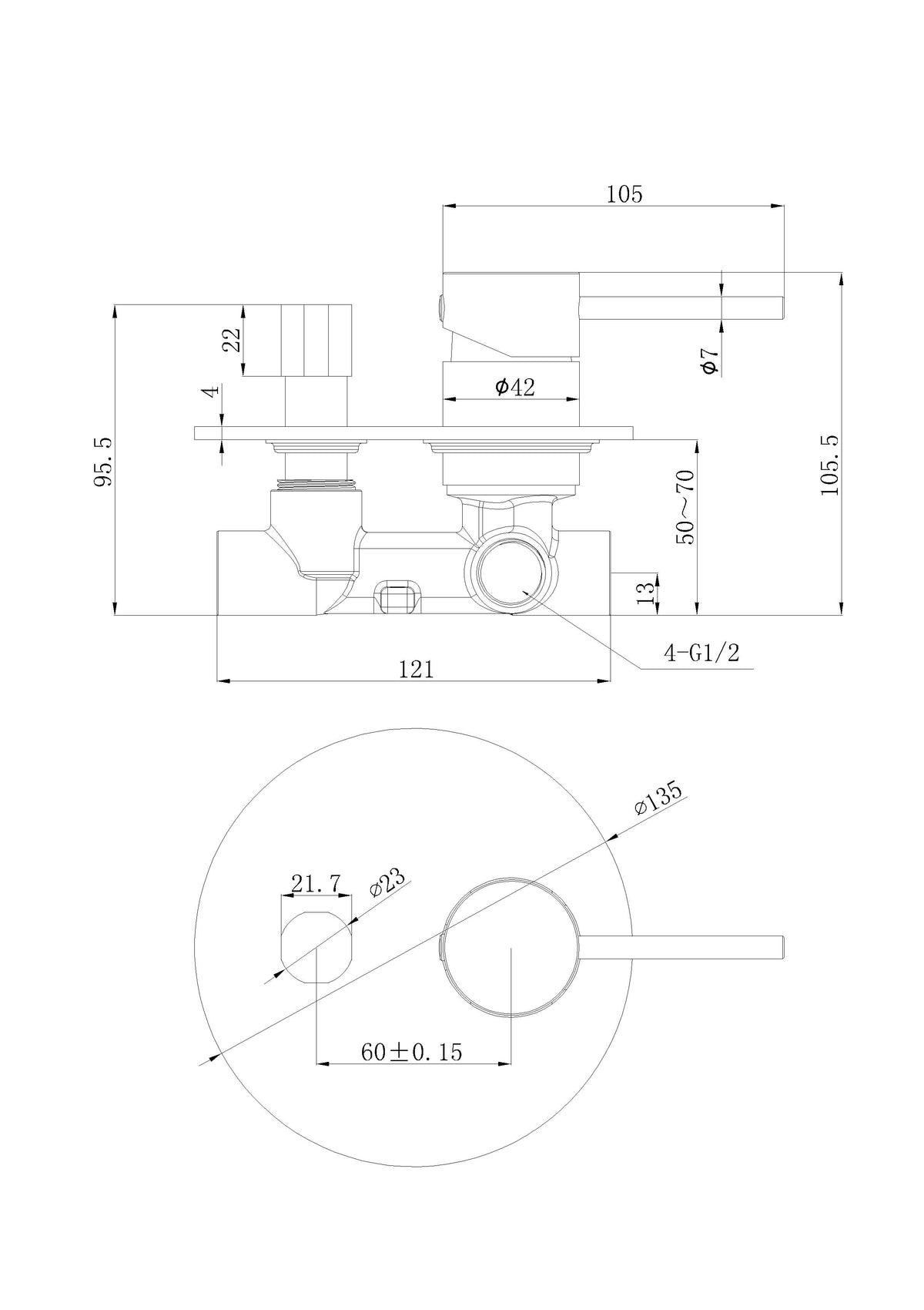 Otus Slimline SS Wall Mixer Rough-In Body PLC3002SS-BD