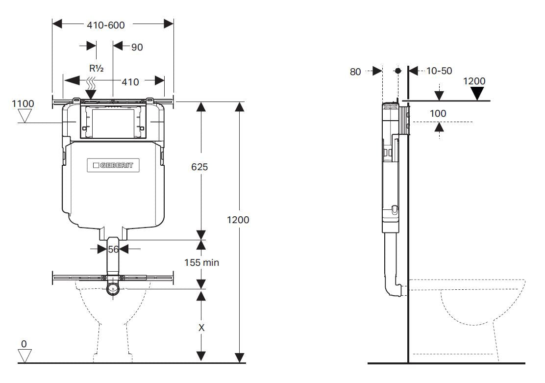 Geberit Sigma 8 In Wall Disabled Rimless Toilet Suite With Stainless Steel Colour Buttons - Bathroom Hub