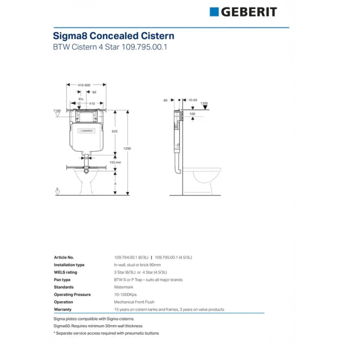 Geberit Sigma 8 In Wall Siren Rimless Toilet Suite With ABS Buttons