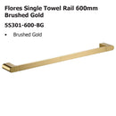 Flores Single Towel Rail 600mm Brushed Gold 55301-600-BG - Bathroom Hub