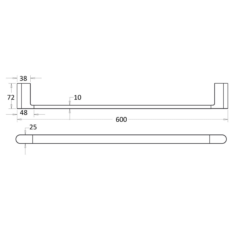 Flores Single Towel Rail 600mm Brushed Nickel 55301-600-BN - Bathroom Hub