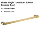 Flores Single Towel Rail 800mm Brushed Gold 55301-800-BG
