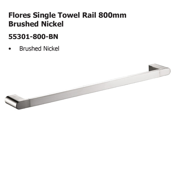 Flores Single Towel Rail 800mm brushed nickle 55301-800-BN