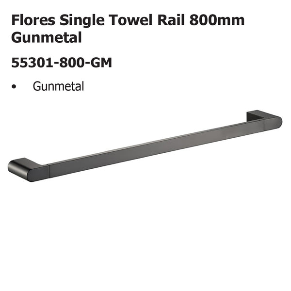 Flores Single Towel Rail 800mm Gunmetal 55301-800-GM