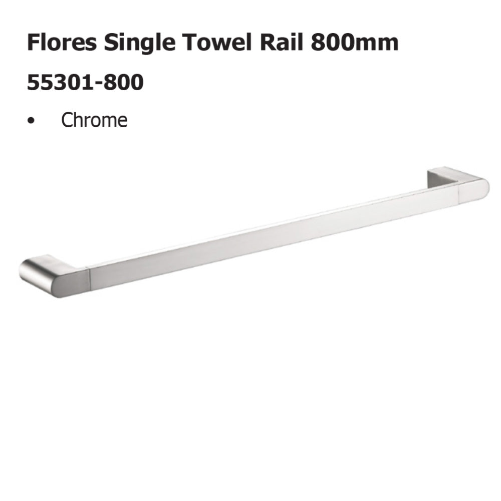 Flores Single Towel Rail 800mm 55301-800 - Bathroom Hub