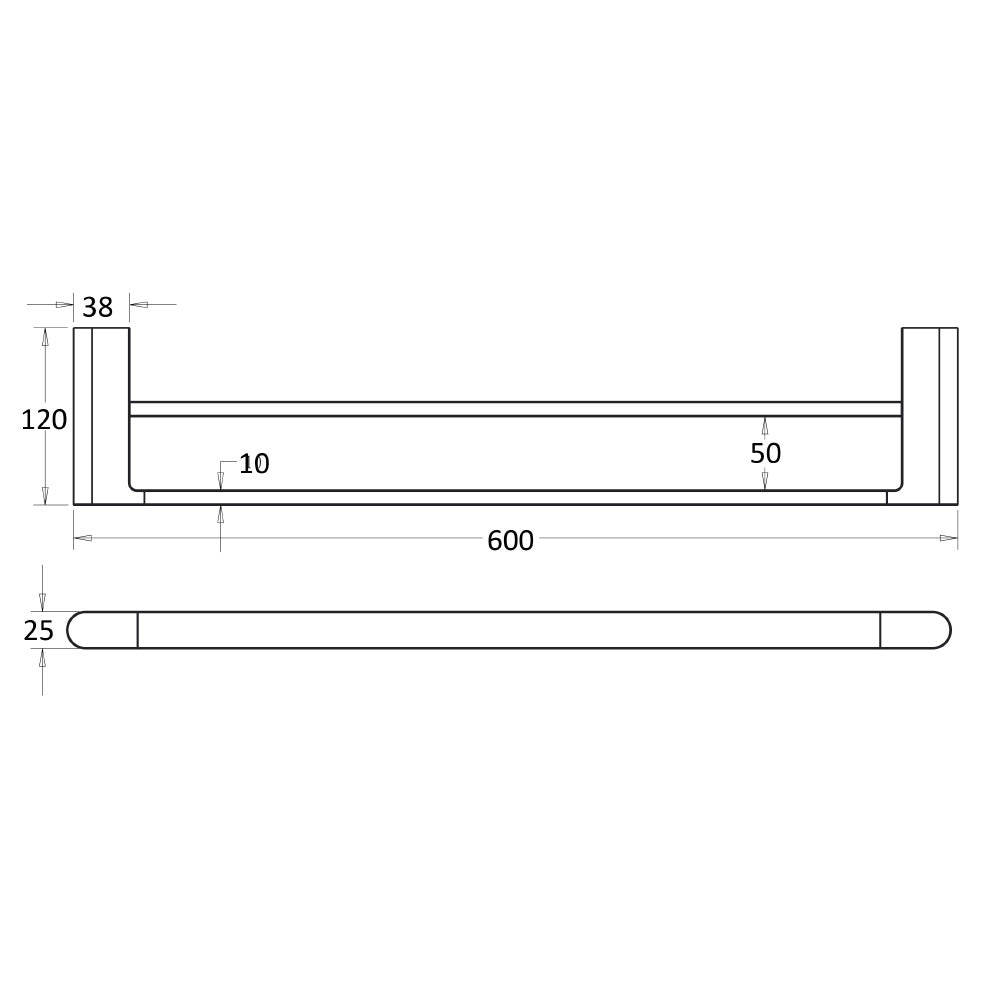 Flores Double Towel Rail 600mm Brushed Gold 55302-600-BG