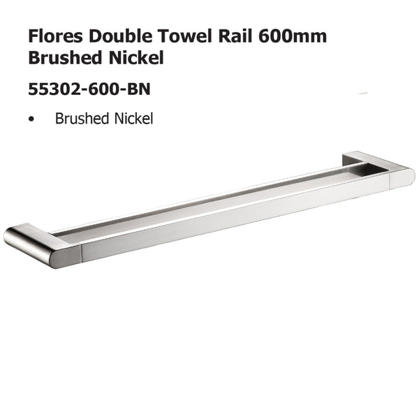 Flores Double Towel Rail 600mm brushed nickle 55302-600-BN