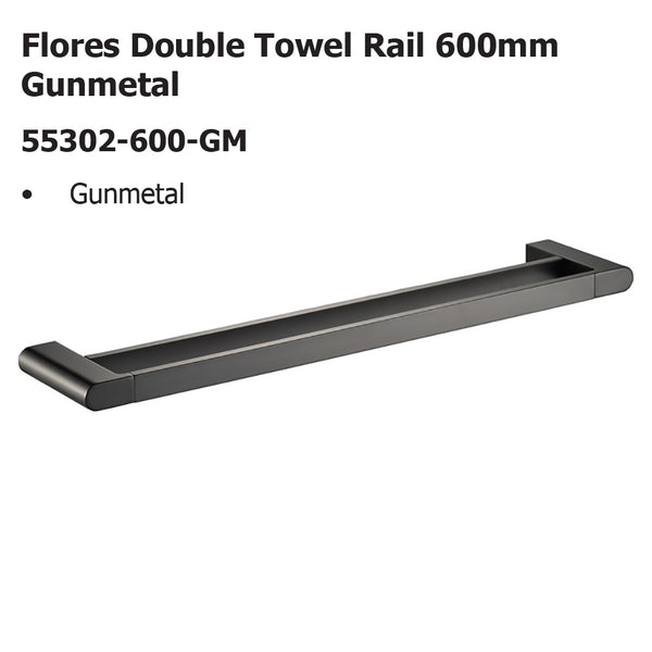 Flores Double Towel Rail 600mm Gunmetal 55302-600-GM