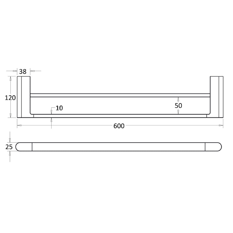 Flores Double Towel Rail 600mm Matt Black 55302-600-MB