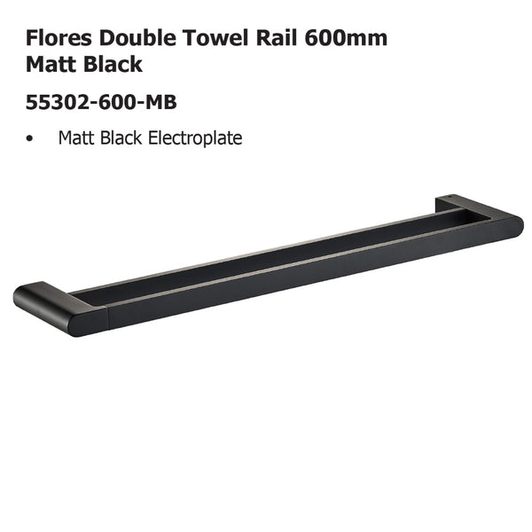 Flores Double Towel Rail 600mm Matt Black 55302-600-MB