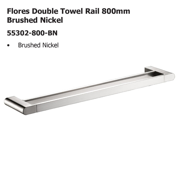 Flores Double Towel Rail 800mm brushed nickle 55302-800-BN