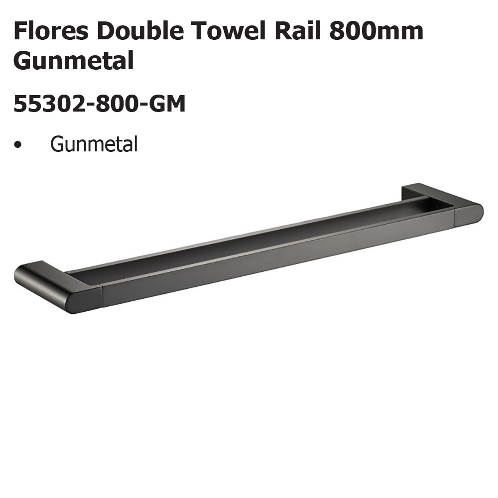 Flores Double Towel Rail 800mm Gunmetal 55302-800-GM