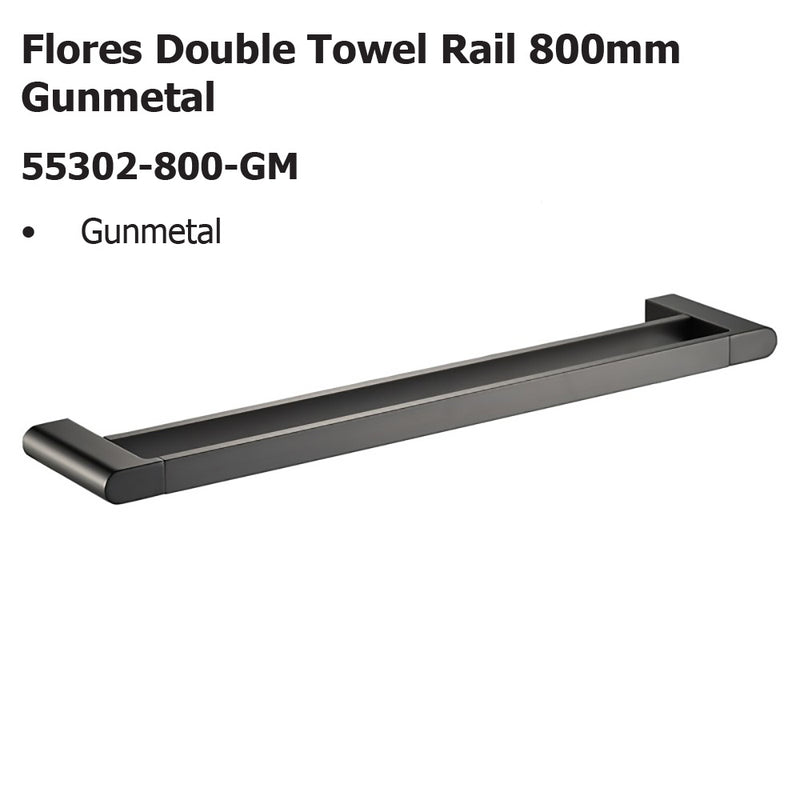 Flores Double Towel Rail 800mm Gunmetal 55302-800-GM
