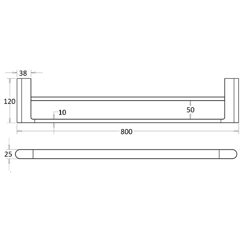 Flores Double Towel Rail 800mm Matt Black 55302-800-MB