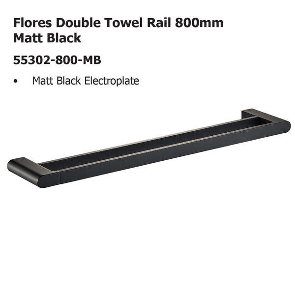 Flores Double Towel Rail 800mm Matt Black 55302-800-MB