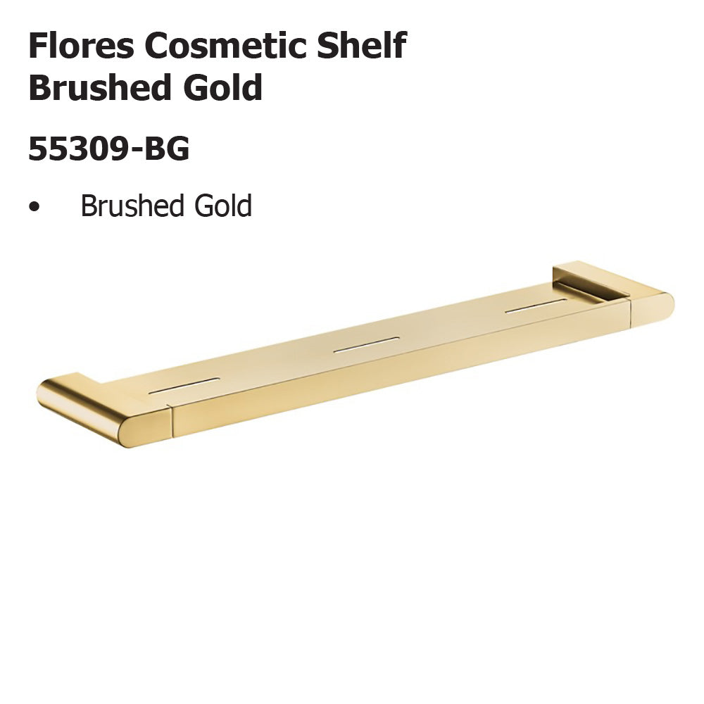 Flores Cosmetic Shelf Brushed Gold 55309-BG - Bathroom Hub