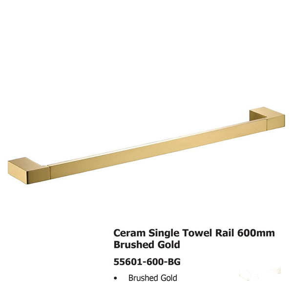 Ceram Single Towel Rail 600mm Brushed Gold 55601-600-BG