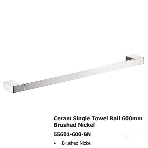 Ceram Single Towel Rail 600mm Brushed Nickel 55601-600-BN
