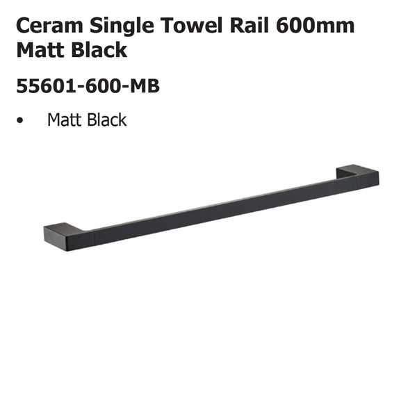 Ceram Single Towel Rail 600mm Matt Black 55601-600-MB