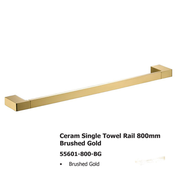 Ceram Single Towel Rail 800mm Brushed Gold 55601-800-BG