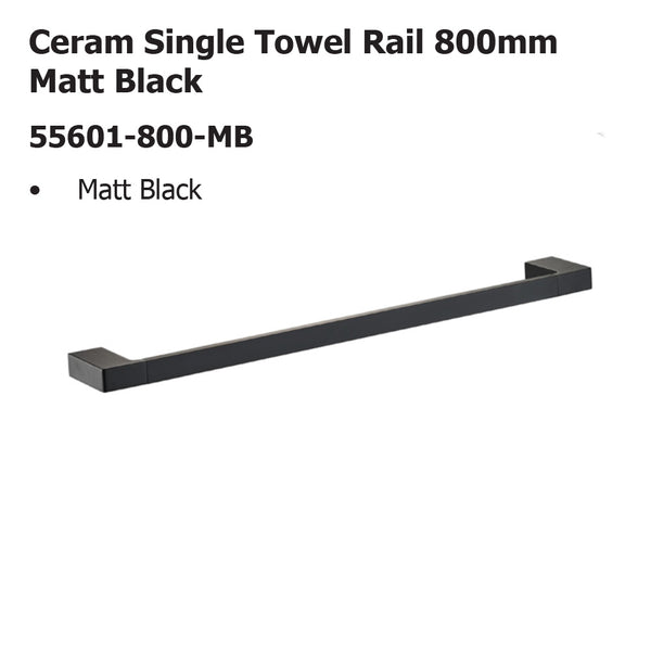 Ceram Single Towel Rail 800mm Matt Black 55601-800-MB
