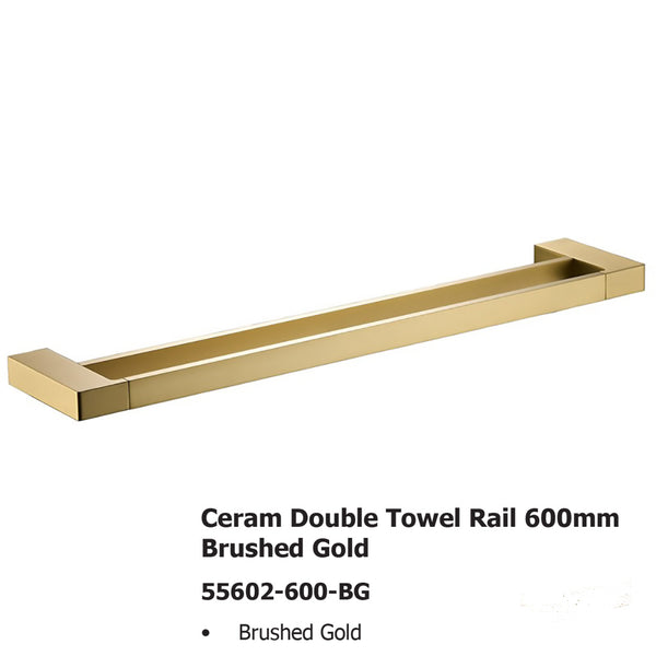 Ceram Double Towel Rail 600mm Brushed Gold 55602-600-BG