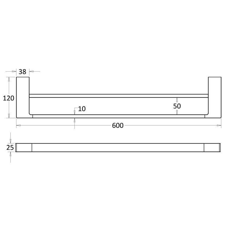 Ceram Double Towel Rail 600mm Matt Black 55602-600-MB