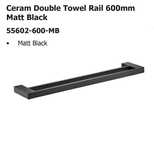 Ceram Double Towel Rail 600mm Matt Black 55602-600-MB