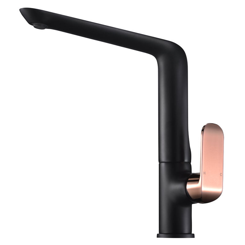 Kara Sink Mixer Matt Black & Rose Gold Handle HYB11-101MB-R - Bathroom Hub