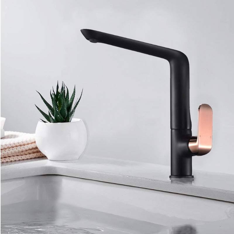 Kara Sink Mixer Matt Black & Rose Gold Handle HYB11-101MB-R - Bathroom Hub