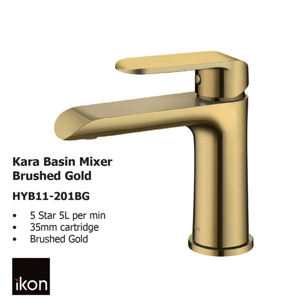 Kara Basin Mixer Brushed Gold HYB11-201BG - Bathroom Hub