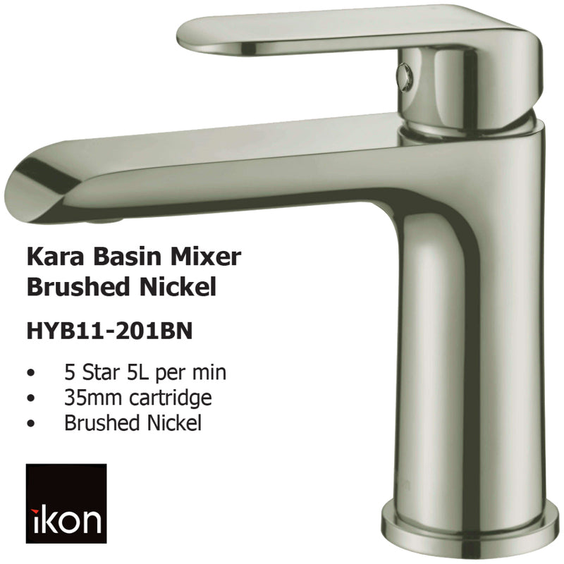 Kara Basin Mixer Brushed Nickel HYB11-201BN - Bathroom Hub