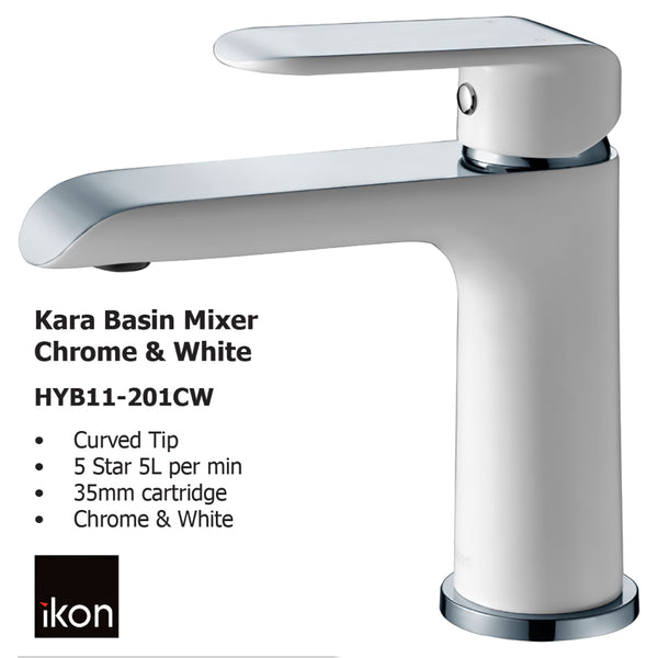 Kara Basin Mixer Chrome and white HYB11-201CW - Bathroom Hub