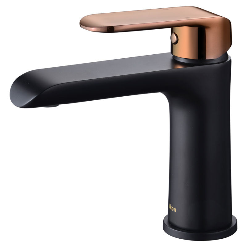 Kara Basin Mixer Matt Black & Rose Gold Handle HYB11-201MB-R - Bathroom Hub