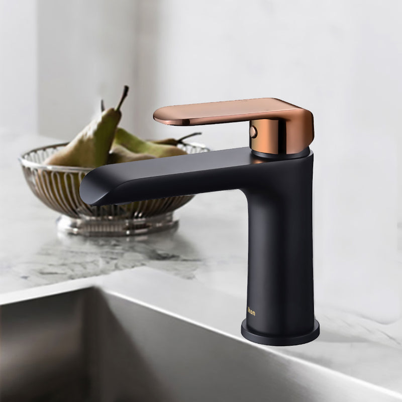 Kara Basin Mixer Matt Black & Rose Gold Handle HYB11-201MB-R - Bathroom Hub