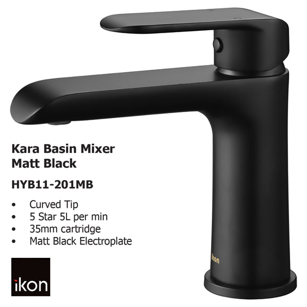 Kara Basin Mixer Matt black HYB11-201MB - Bathroom Hub
