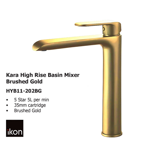 Kara High Rise Basin Mixer  Brushed Gold HYB11-202BG - Bathroom Hub