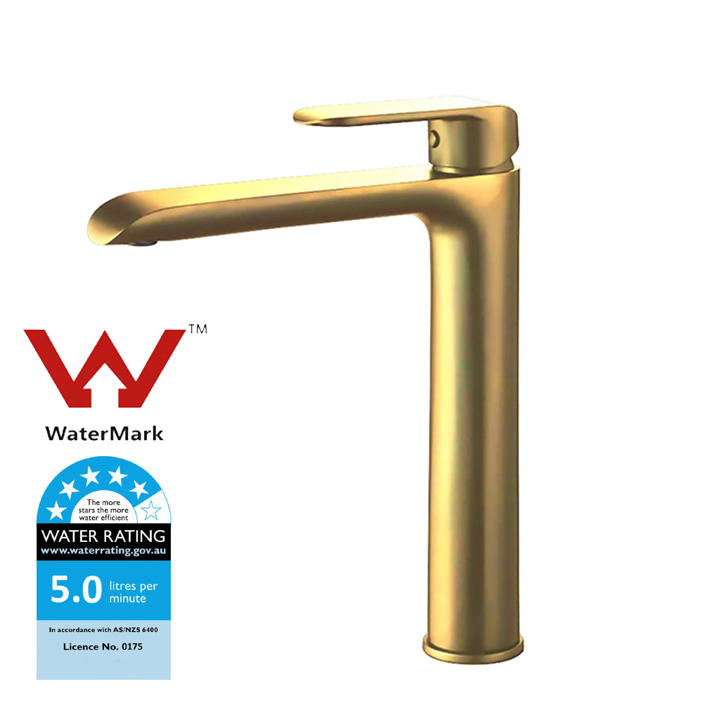 Kara High Rise Basin Mixer  Brushed Gold HYB11-202BG - Bathroom Hub