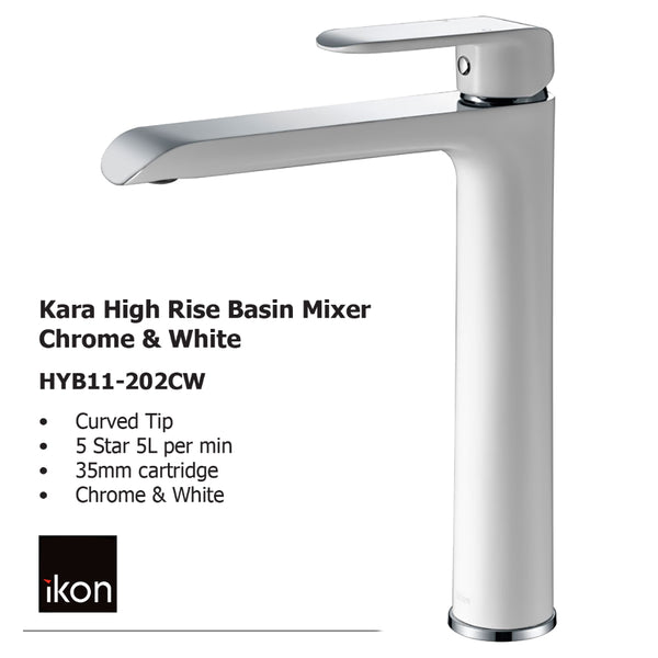 Kara High Rise Basin Mixer Chrome And White HYB11-202CW - Bathroom Hub