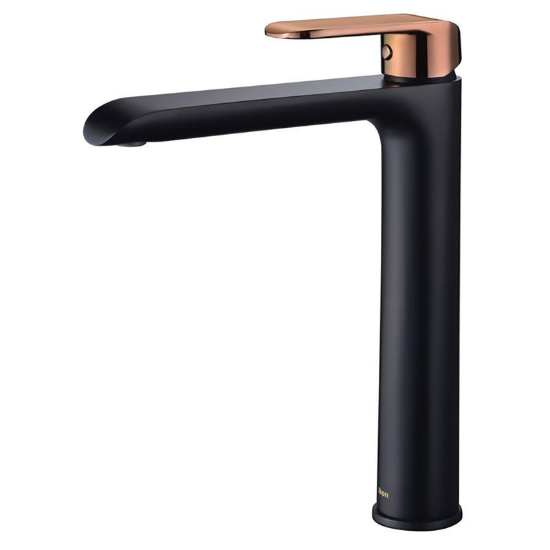 Kara High Rise Basin Mixer Matt Black & Rose Gold Handle HYB11-202MB-R - Bathroom Hub