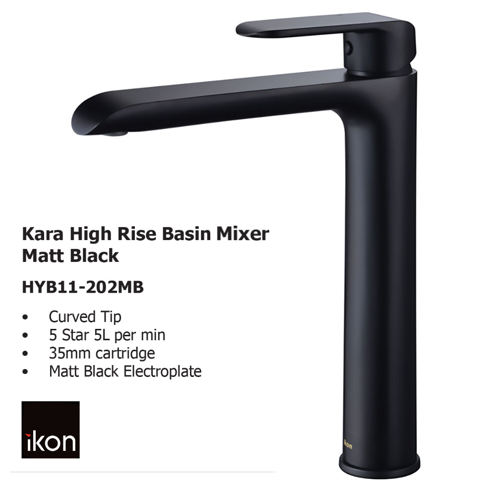 Kara High Rise Basin Mixer Matt black HYB11-202MB - Bathroom Hub