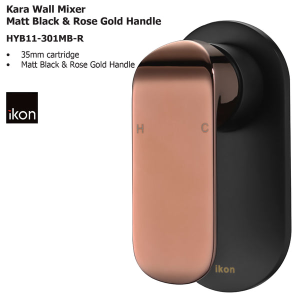 Kara Wall Mixer Matt Black & Rose Gold Handle HYB11-301MB-R - Bathroom Hub