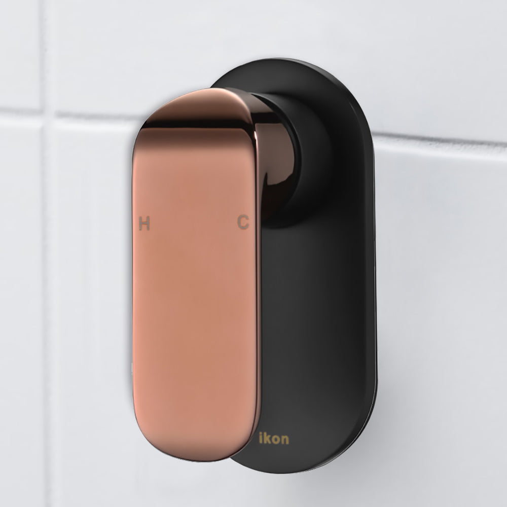 Kara Wall Mixer Matt Black & Rose Gold Handle HYB11-301MB-R - Bathroom Hub
