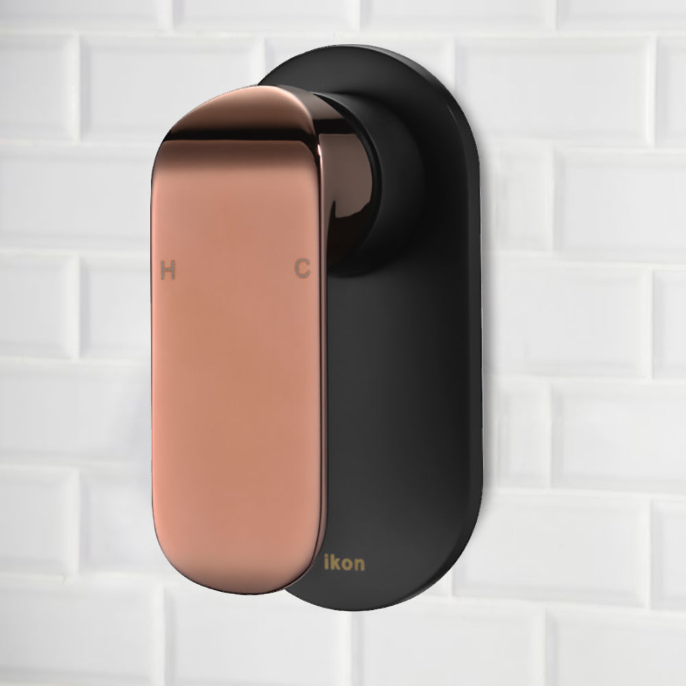 Kara Wall Mixer Matt Black & Rose Gold Handle HYB11-301MB-R - Bathroom Hub