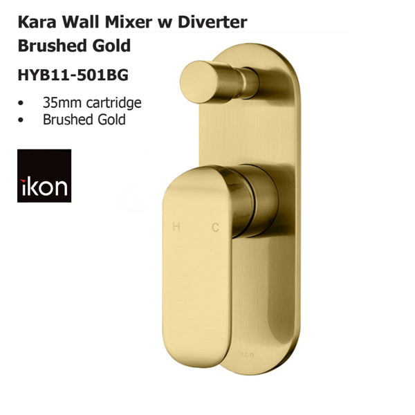 Kara Wall Mixer with Diverter  Brushed Gold HYB11-501BG - Bathroom Hub